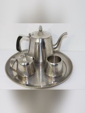 Oneida Stainless Steel Tea Set with Tray